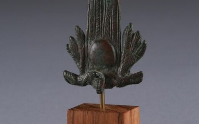 Ancient Egyptian Bronze Crown with Uraeus and Feathers - (1)