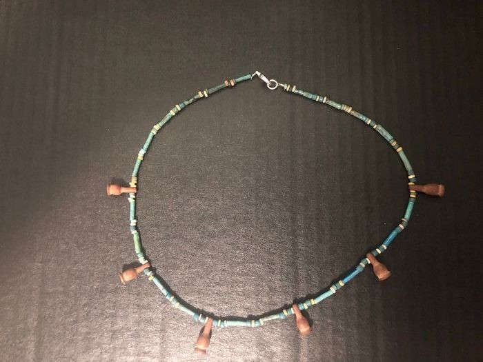Ancient Egyptian Faience Brownish Poppy Seed Amulets necklace - (1)