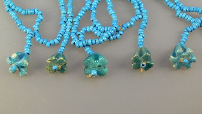 Ancient Egyptian Faience New Kingdom Lotus Flowers amulets (5), 3500 years old
