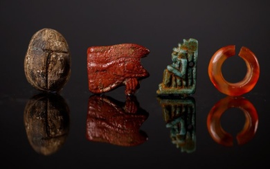 Ancient Egyptian Isis, Udjat and hair bow and scarab amulets - 1 cm
