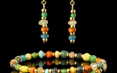 Ancient Roman Bracelet and Earrings with Roman multicoloured glass beads