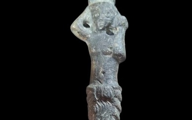 Ancient Roman Bronze Roman Applique - part of a lock - , Woman holding offerings