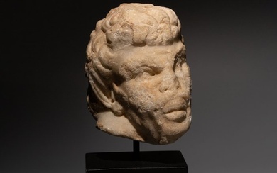 Ancient Roman Marble Nice head of a Satyr. 1st-2nd century AD. 13 cm H. Ex. Royal-Athena Galleries. Spanish Export