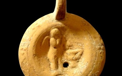Ancient Roman - Oil Lamp - Eros in front of a cantharus - 1st century AD