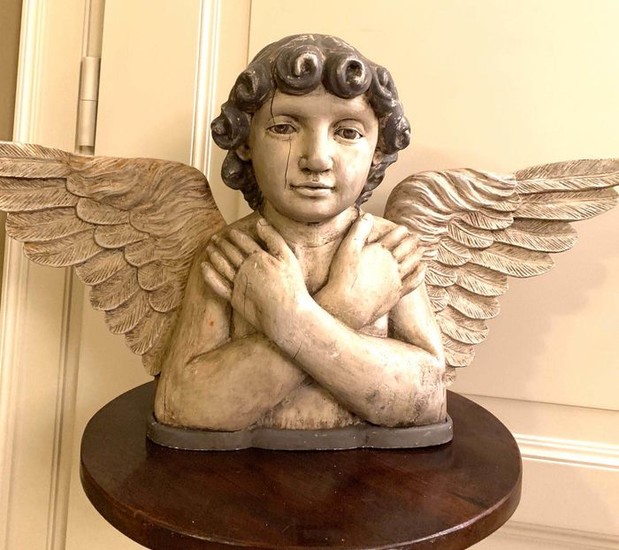 Ancient wooden angel of the nineteenth century - large sacred sculpture - Wood - Mid 19th century