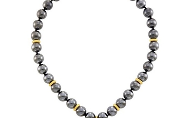 Andrew Clunn Hematite Bead, Hammered Gold, Platinum, Citrine, Black Enamel and Diamond Pendant-Necklace