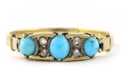 Antique - 18 kt. Yellow gold - Ring Turquoise - Diamond