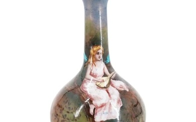 Antique 19th C. French Limoges Hand Painted Enamel on Bronze Miniature Portrait Vase