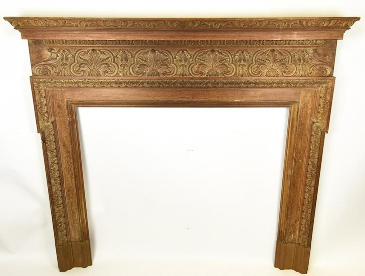 Antique 19th C Hand Carved French Fireplace Mantle