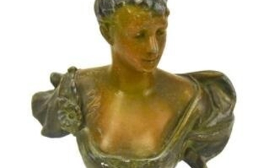 Antique Art Nouveau Bronze Tone Bust of a Lady