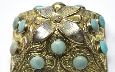 Antique Chinese Hand Made Gilt Copper & Turquoise