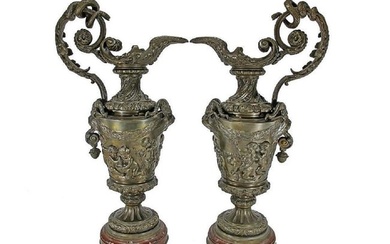 Antique European Pair of Bronze Pitchers