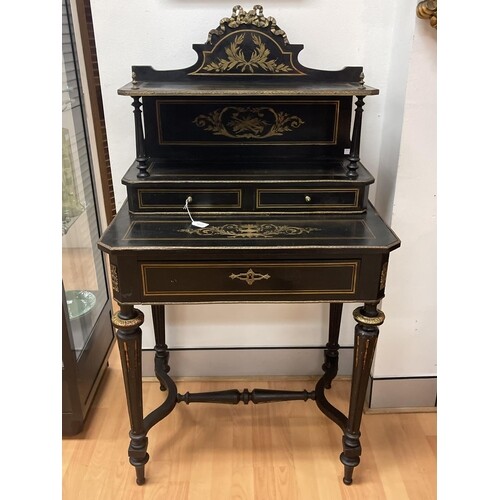 Antique French Napoleon III brass inlaid desk, approx 128cm ...