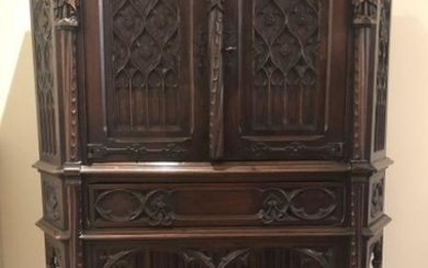 Antique Gothic Revival Carved Oak Console