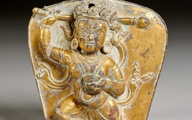 Antique Tibetan gilt bronze votive plaque