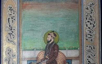 Antique handmade Mughal emperor painting