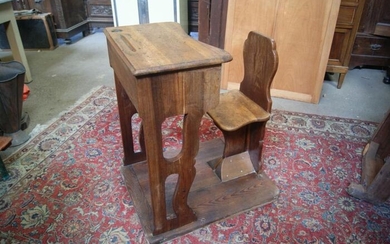 Antique school desk with chair (1) - Wood - Late 19th century