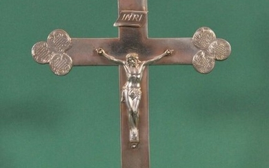 Antique silver Crucifix, Standing Altar Cross with the Corpus Christi - Silver - 19th century