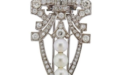 Art Deco 1930s Platinum Diamond Pearl Brooch
