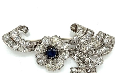 Art Deco Platinum Sapphire & Diamond Brooch