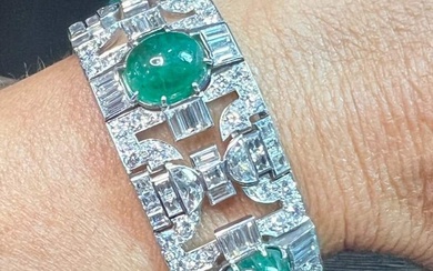 Art Deco Platinum & 18K Emerald and Diamond Bracelet