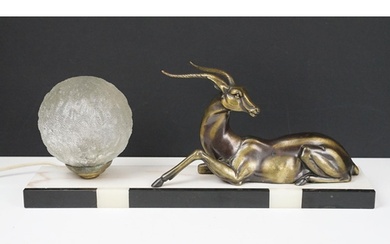 Art Deco Table Lamp mounted with an Antelope and globular gl...