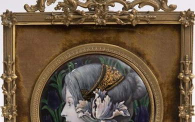 Art Nouveau Enamel Portrait of a Young Woman Portrait