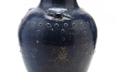 Asian Pottery Vase with Mouse Decoration
