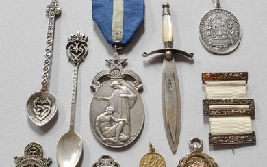 Assorted Silver Medals and Other Items, including a Masonic medal...