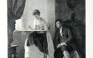 At The Embroidery Frame, Steel Engraving 1880
