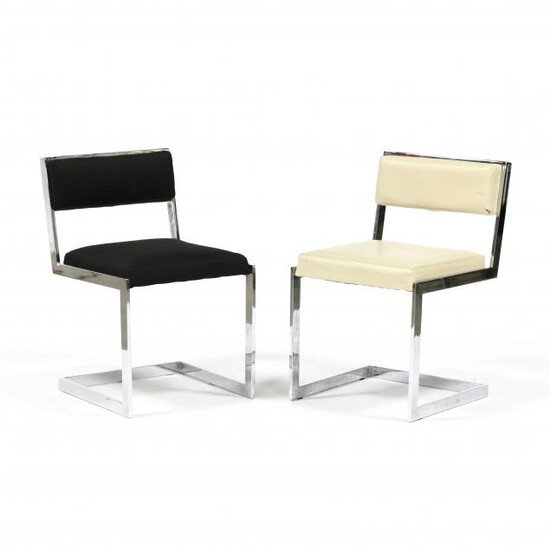 Attributed to Milo Baughman, Pair of Cantilevered Chrome Side Chairs