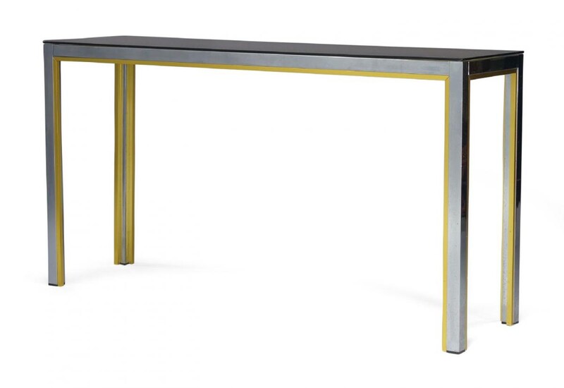 Attributed to Renato Xevi, a chromed and brass console table...