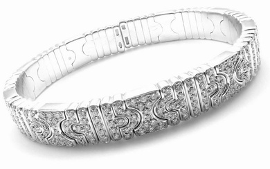 Authentic! BULGARI BVLGARI Parentesi 18k White Gold Pave Diamond Bangle Bracelet