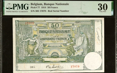 BELGIUM. Banque Nationale de Belgique. 50 Francs, 1914. P-77. PMG Very Fine 30.