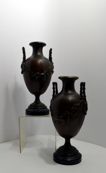 Baluster-shaped vases - Japonism (2) - Bronze (patinated) - Second half 19th century