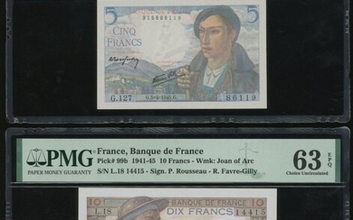 Bank of France, group of 6, consisting of: (Pick 98a, 99b, 99f, 100a, 148a, 94)