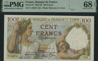 Banque de France, [3 notes] 100, 5000 Francs, 1939-47, (Pick 94, 97a, 103c)