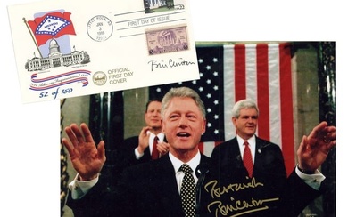 Bill Clinton Signed Photo with Signed FDC Arkansas Sesquicentennial