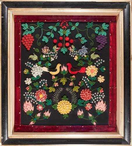 Birds and Floral Yarn needlework sampler picture