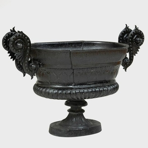 Black Painted Cast Iron Scroll Handled Garden Urn