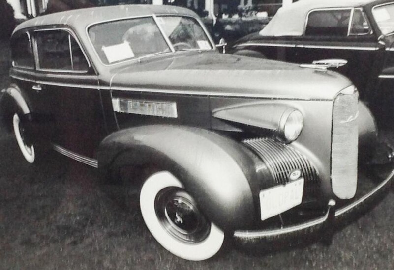Black and White Photo of a vintage car