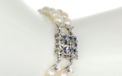 Bracelet White gold, Sapphires 0.16 Ct - Akoya pearls Sapphire