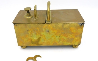 Brass Honesty tobacco box, 19th century, English