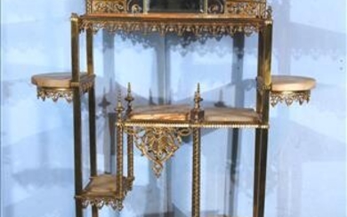 Brass Victorian etagere with alabaster tops