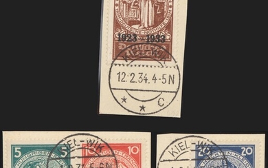 Briefstück - D.Reich Nr. 508/11 aus Block Nr. 2 (Nothilfe) auf 3 Briefstück mit Stpl. KIEL-WIK C 1.2. bzw. 12.2.34