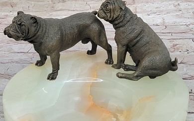 Bronze Bulldog Figurines on Marble `