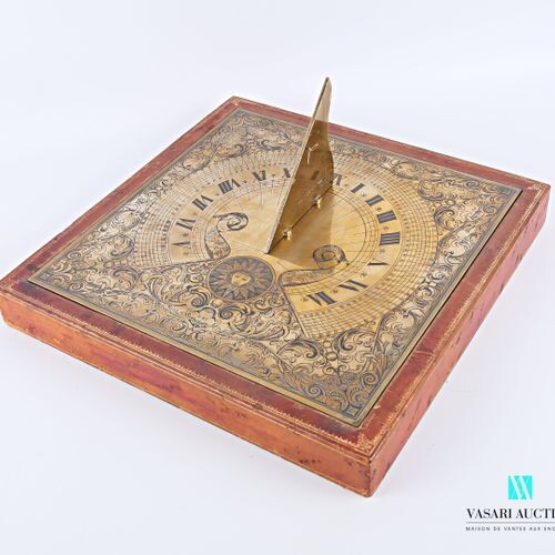 Bronze sundial with Roman numerals for the hours and Arabic...