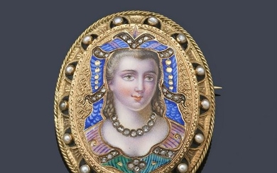 Brooch in 18K yellow gold, 19th century with