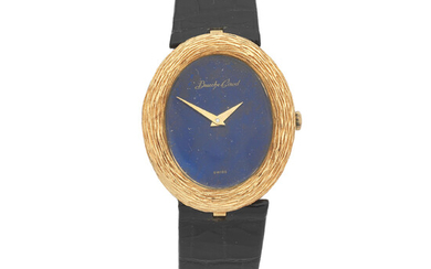 Bueche Girod. An 18K gold manual wind oval wristwatch with lapis lazuli dial London Hallmark for 1971