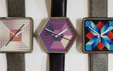 Bulova Victor Vasarely Op Art Wrist Watch Lot of 3 Huge